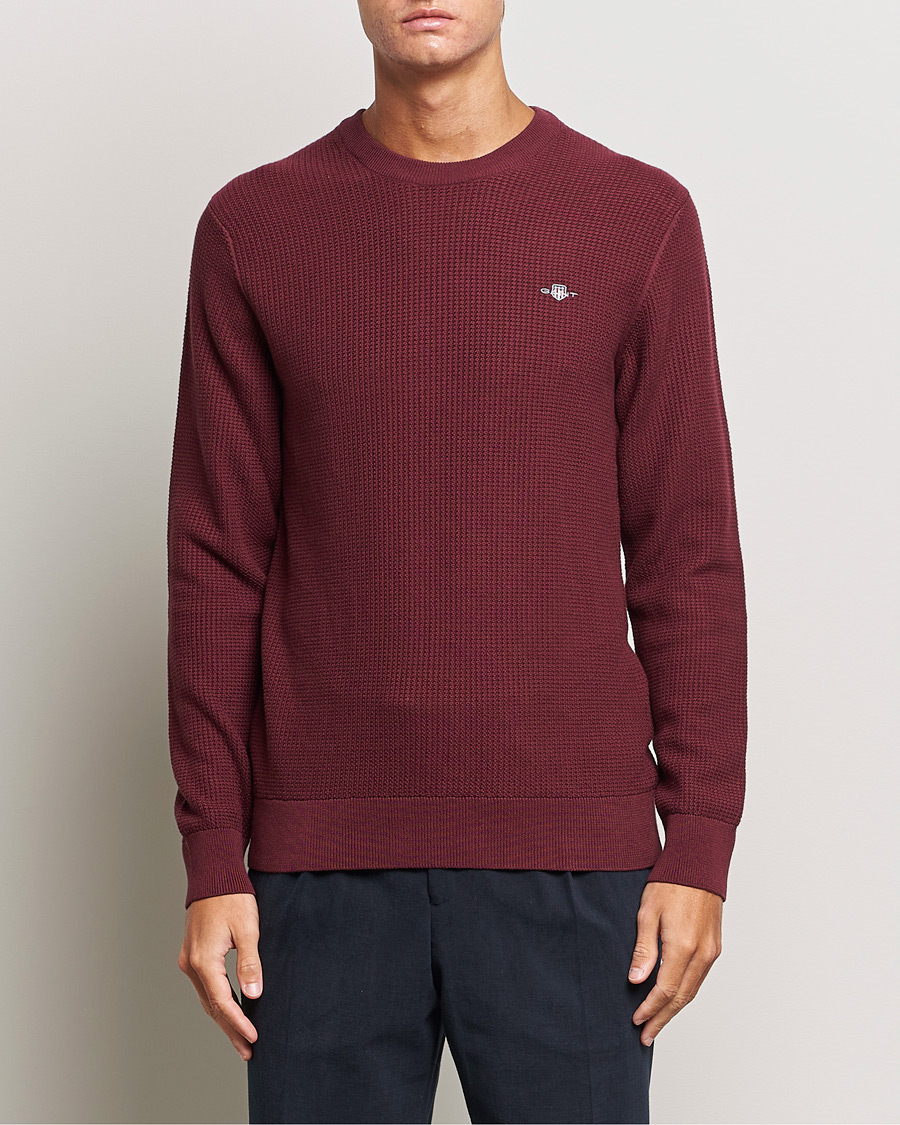 Herr | Tröjor | GANT | Cotton Micro Textured Crew Neck Red Shadow