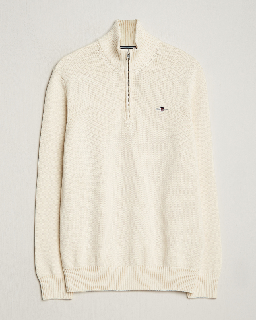 Herr | Tröjor | GANT | Cotton Half Zip Cream