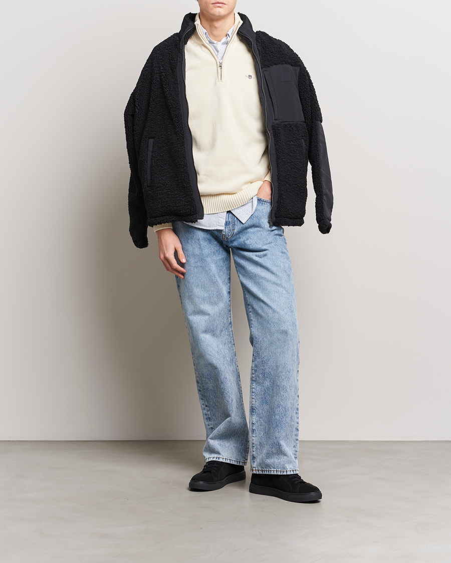 Herr | Tröjor | GANT | Cotton Half Zip Cream