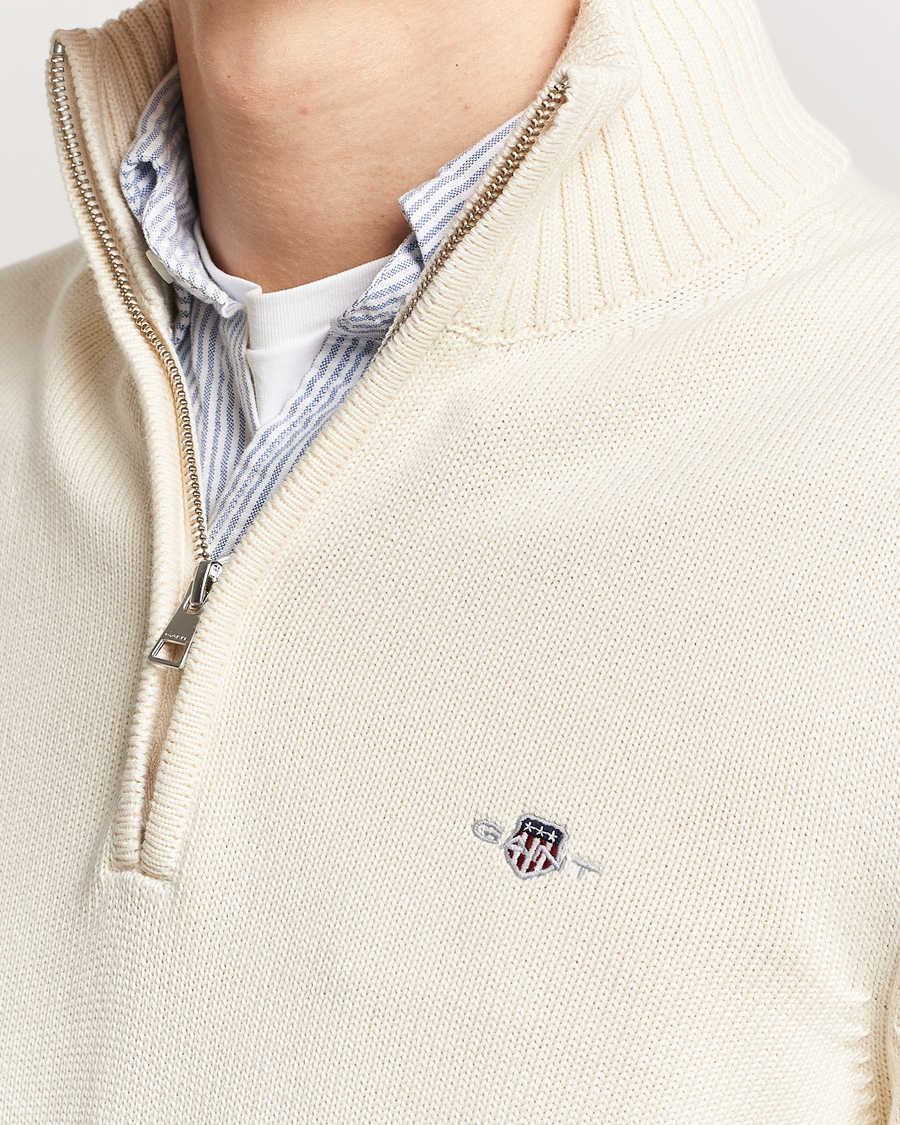 Herr | Tröjor | GANT | Cotton Half Zip Cream