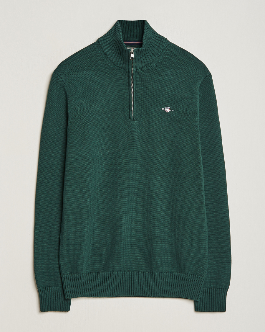 Herr | Tröjor | GANT | Cotton Half Zip Tartan Green