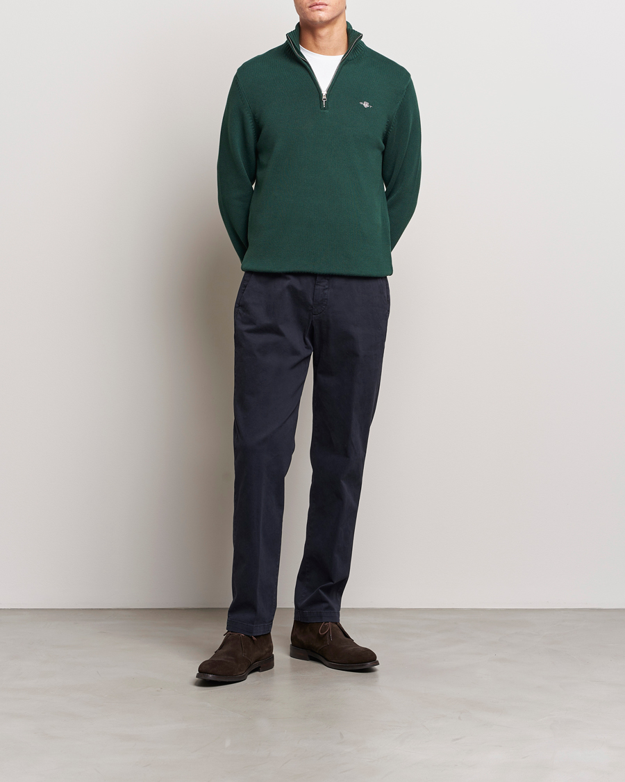 Herr | Tröjor | GANT | Cotton Half Zip Tartan Green