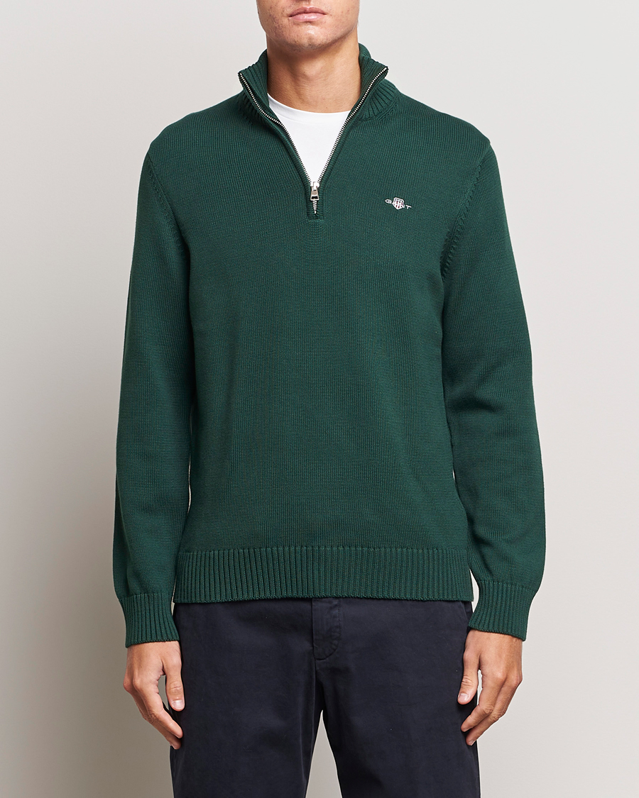 Herr | Tröjor | GANT | Cotton Half Zip Tartan Green