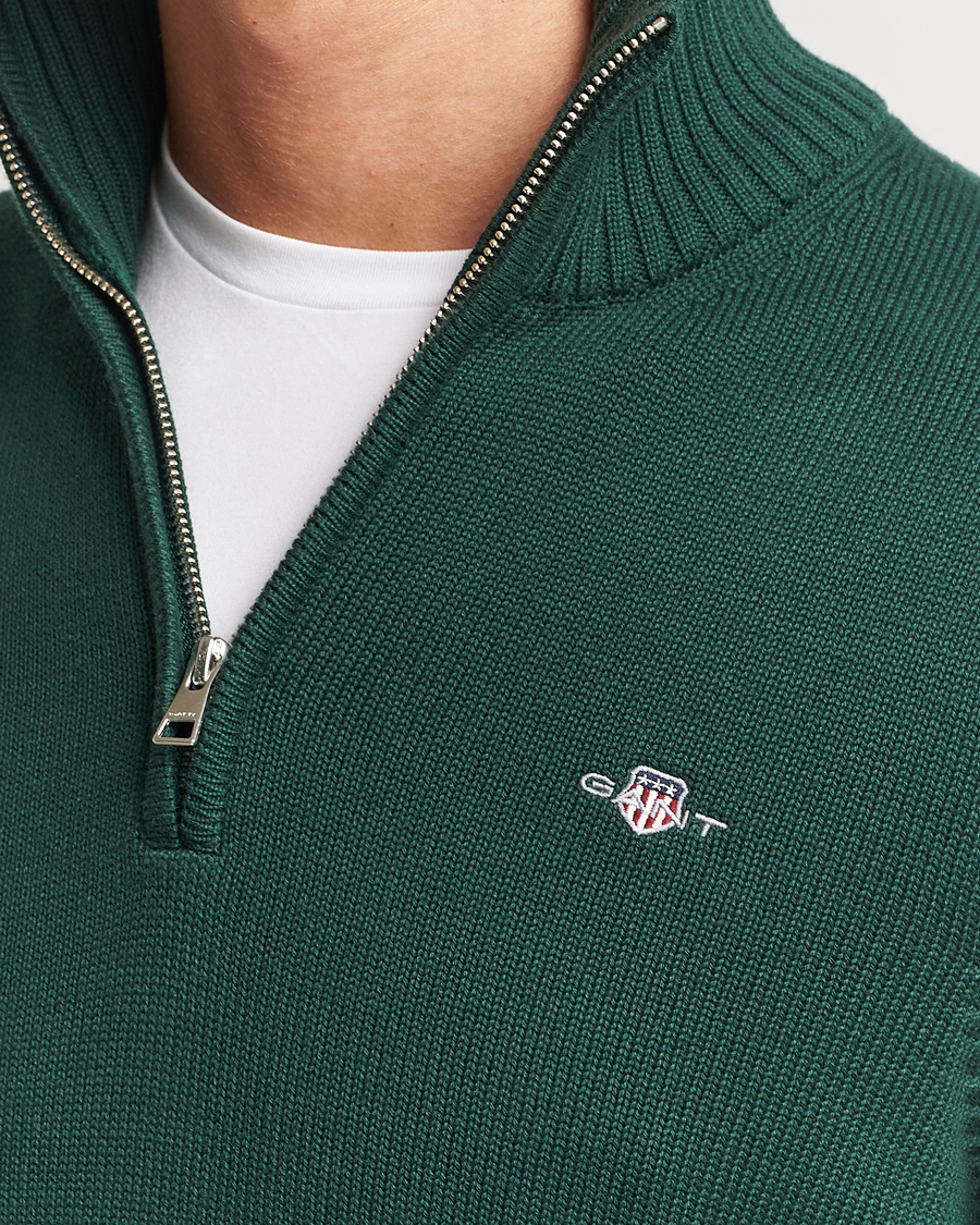 Herr | Tröjor | GANT | Cotton Half Zip Tartan Green