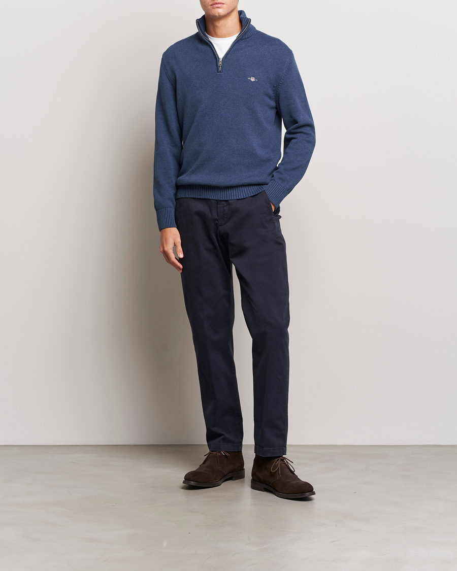 Herr | Tröjor | GANT | Cotton Half Zip Marine Melange