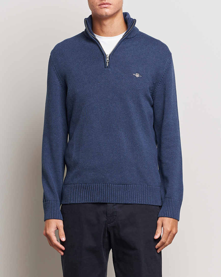 Herr | Rea kläder | GANT | Cotton Half Zip Marine Melange