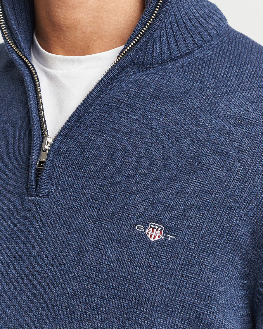 Herr | Tröjor | GANT | Cotton Half Zip Marine Melange