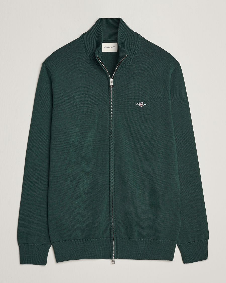 Herr | Tröjor | GANT | Cotton Full Zip Tartan Green