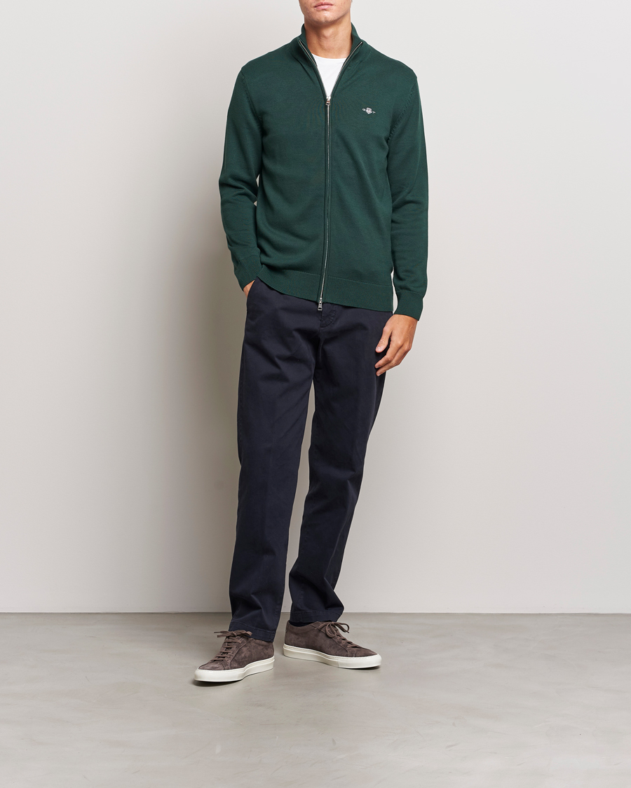 Herr | Tröjor | GANT | Cotton Full Zip Tartan Green