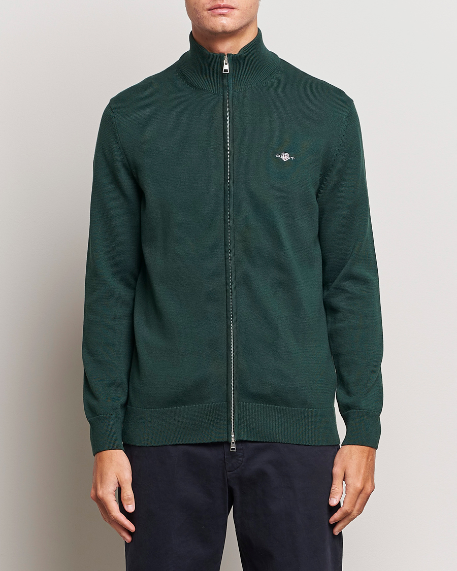 Herr | Tröjor | GANT | Cotton Full Zip Tartan Green