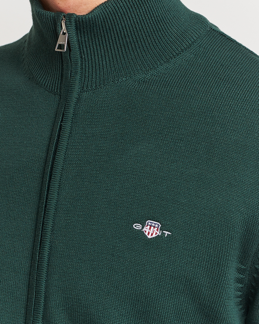 Herr | Tröjor | GANT | Cotton Full Zip Tartan Green