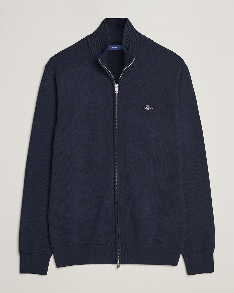 Herr | Tröjor | GANT | Cotton Full Zip Cardigan Evening Blue