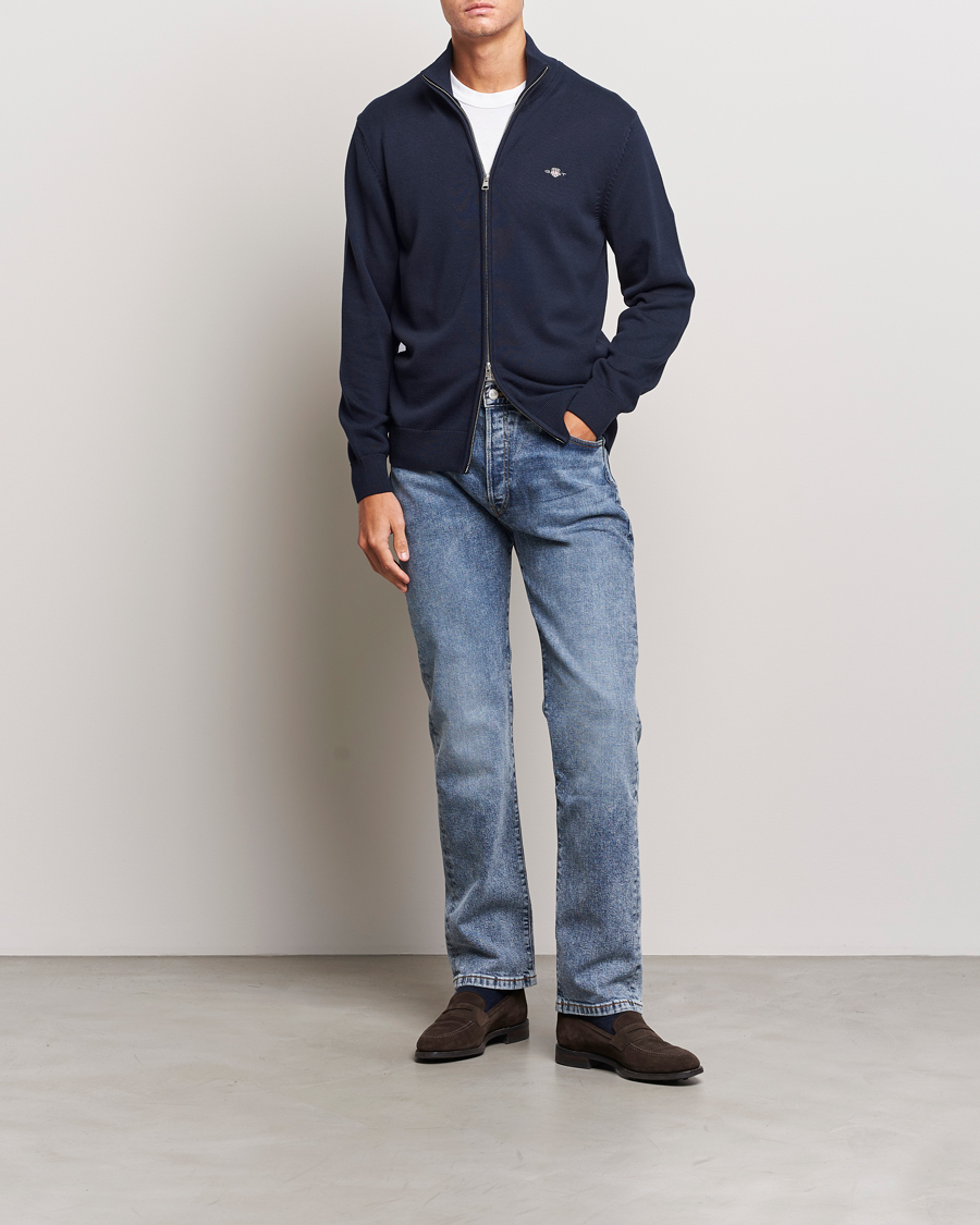 Herr | Tröjor | GANT | Cotton Full Zip Cardigan Evening Blue