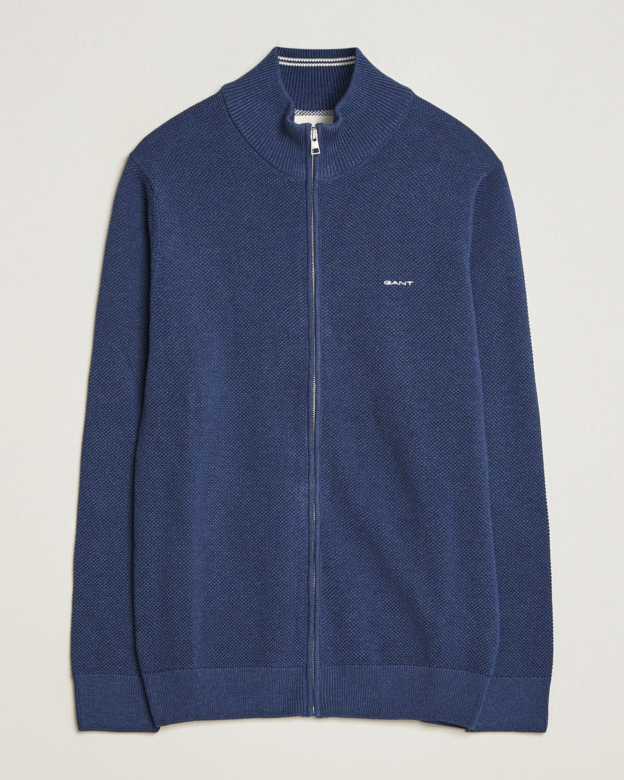 Herr | Tröjor | GANT | Cotton Pique Full Zip Marine Melange