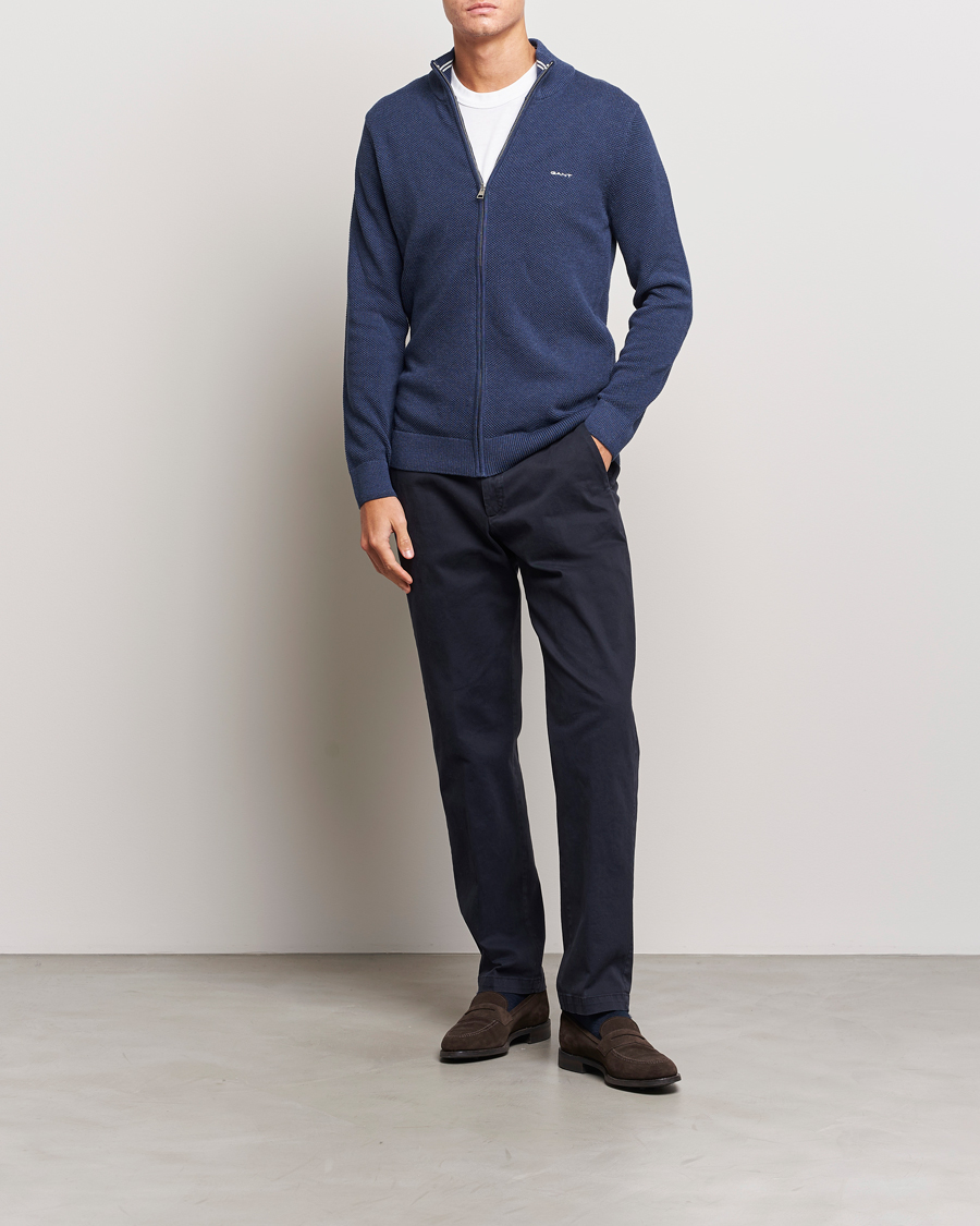 Herr | Tröjor | GANT | Cotton Pique Full Zip Marine Melange