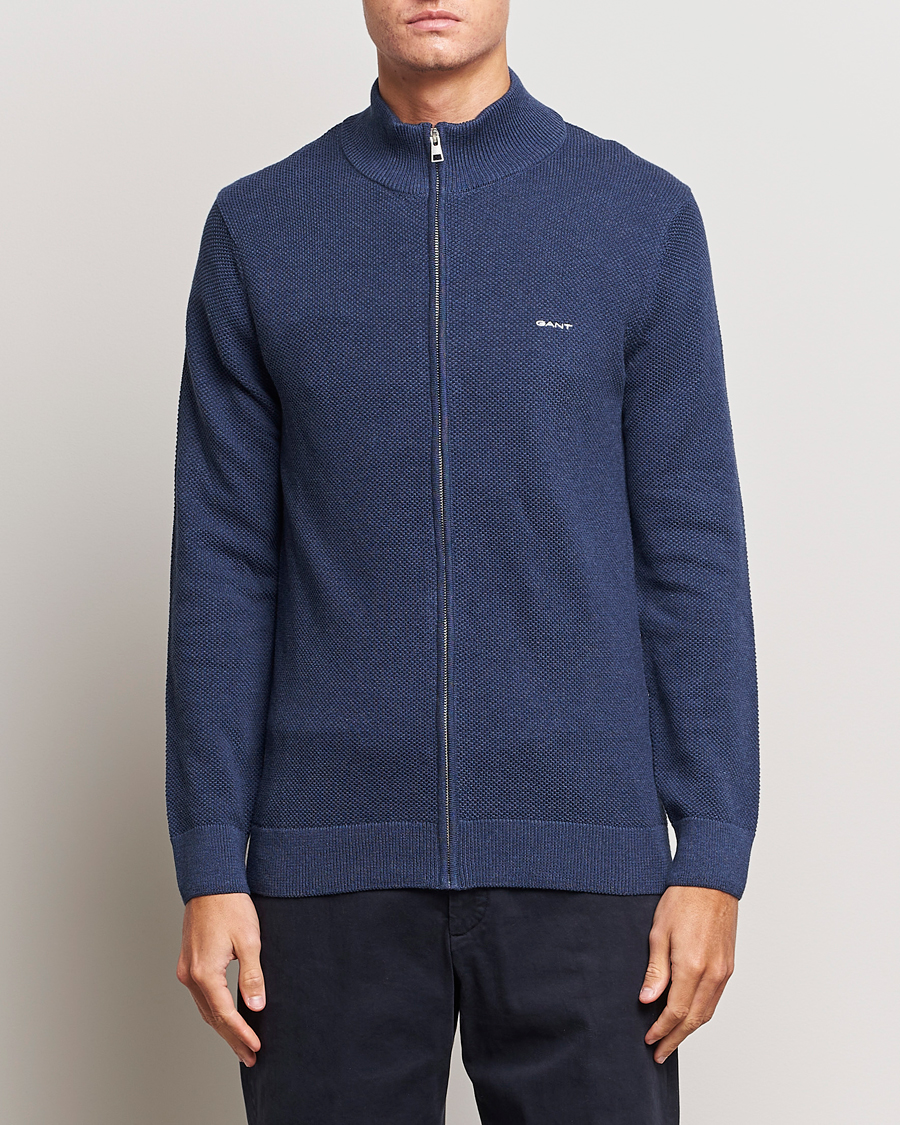 Herr |  | GANT | Cotton Pique Full Zip Marine Melange