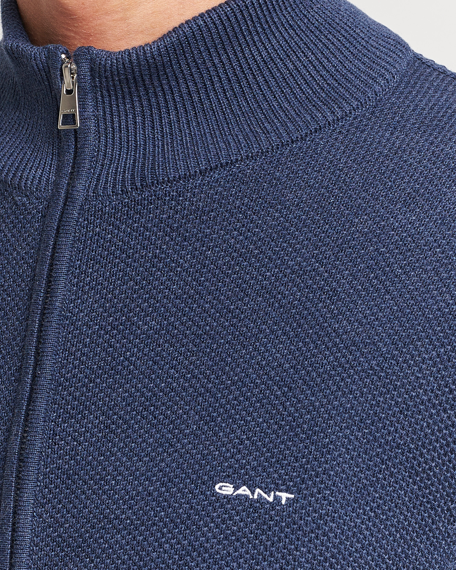 Herr | Tröjor | GANT | Cotton Pique Full Zip Marine Melange