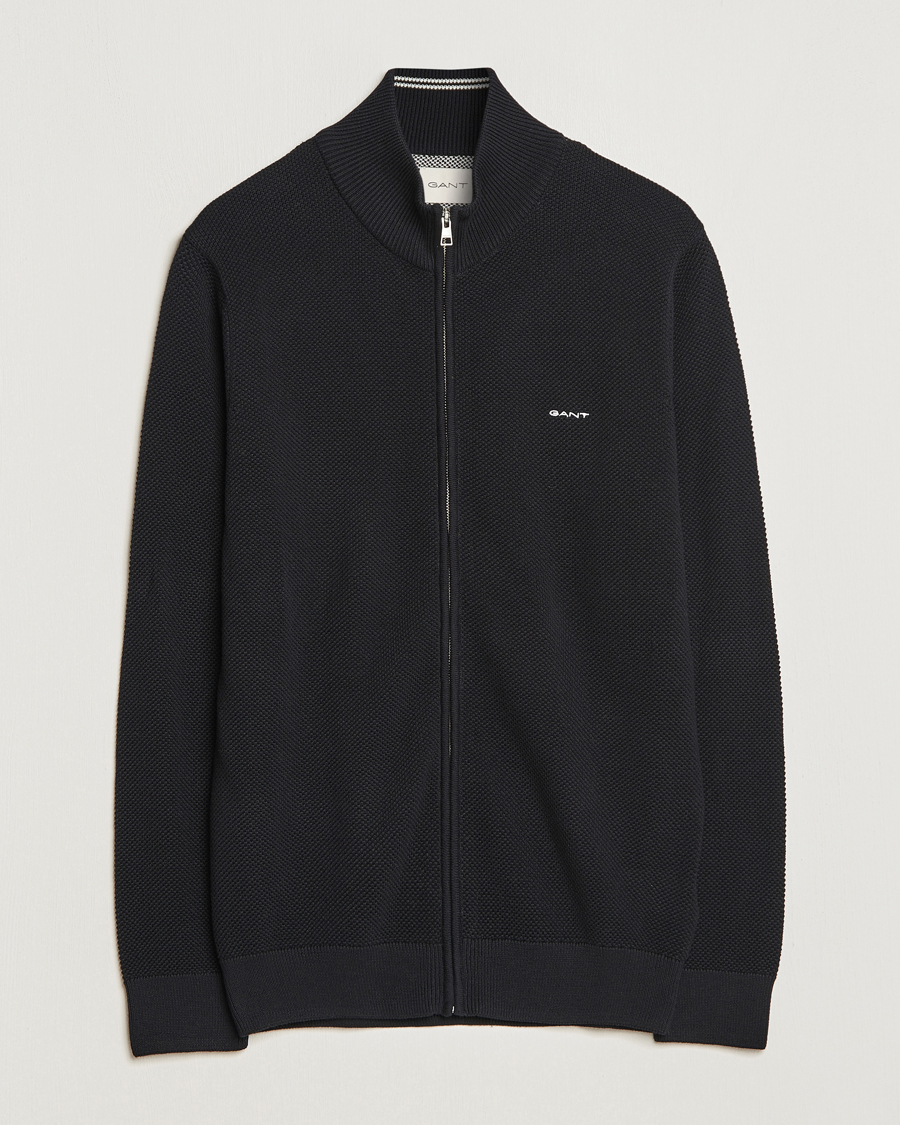Herr | Tröjor | GANT | Cotton Pique Full-Zip Sweater Black