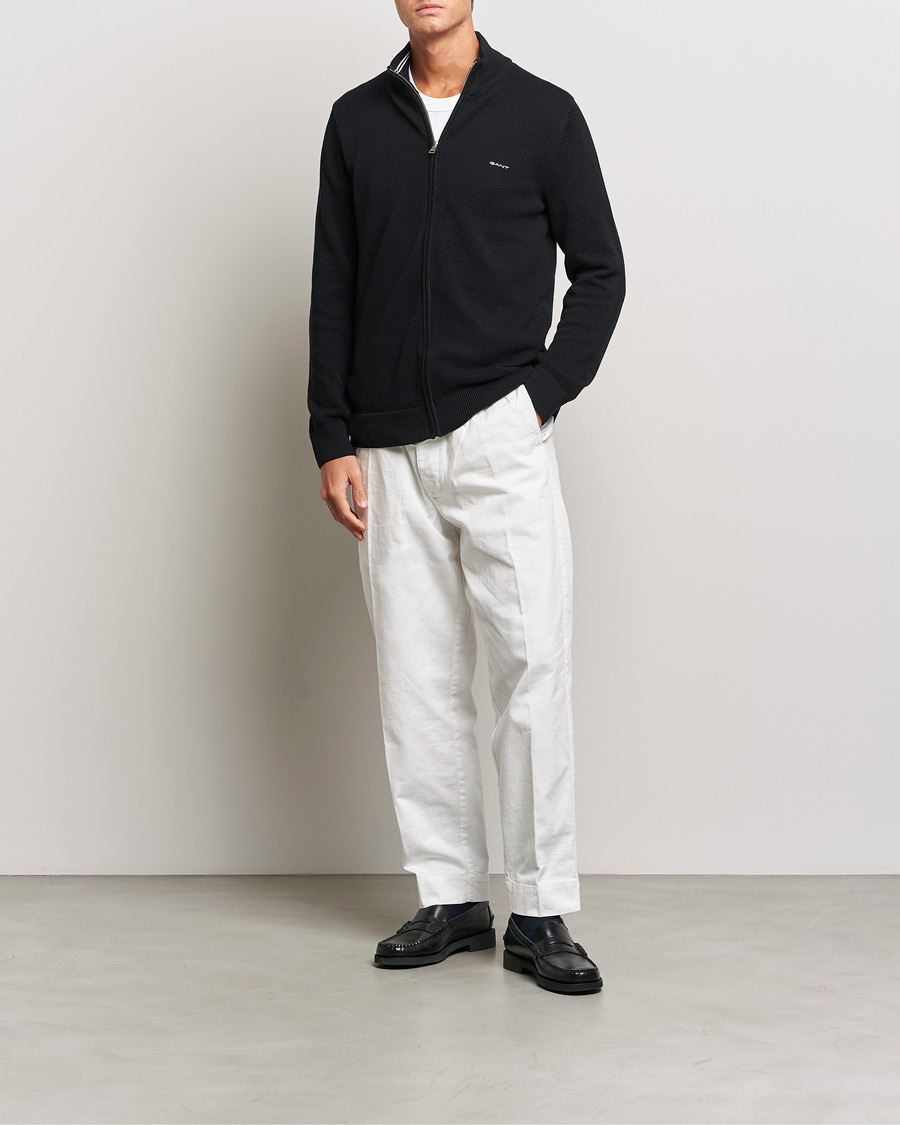 Herr | Tröjor | GANT | Cotton Pique Full-Zip Sweater Black