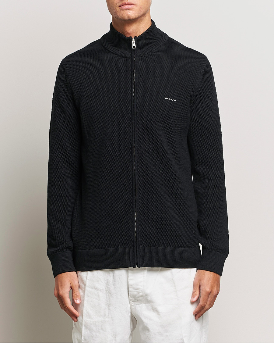 Herr | Preppy Authentic | GANT | Cotton Pique Full-Zip Sweater Black