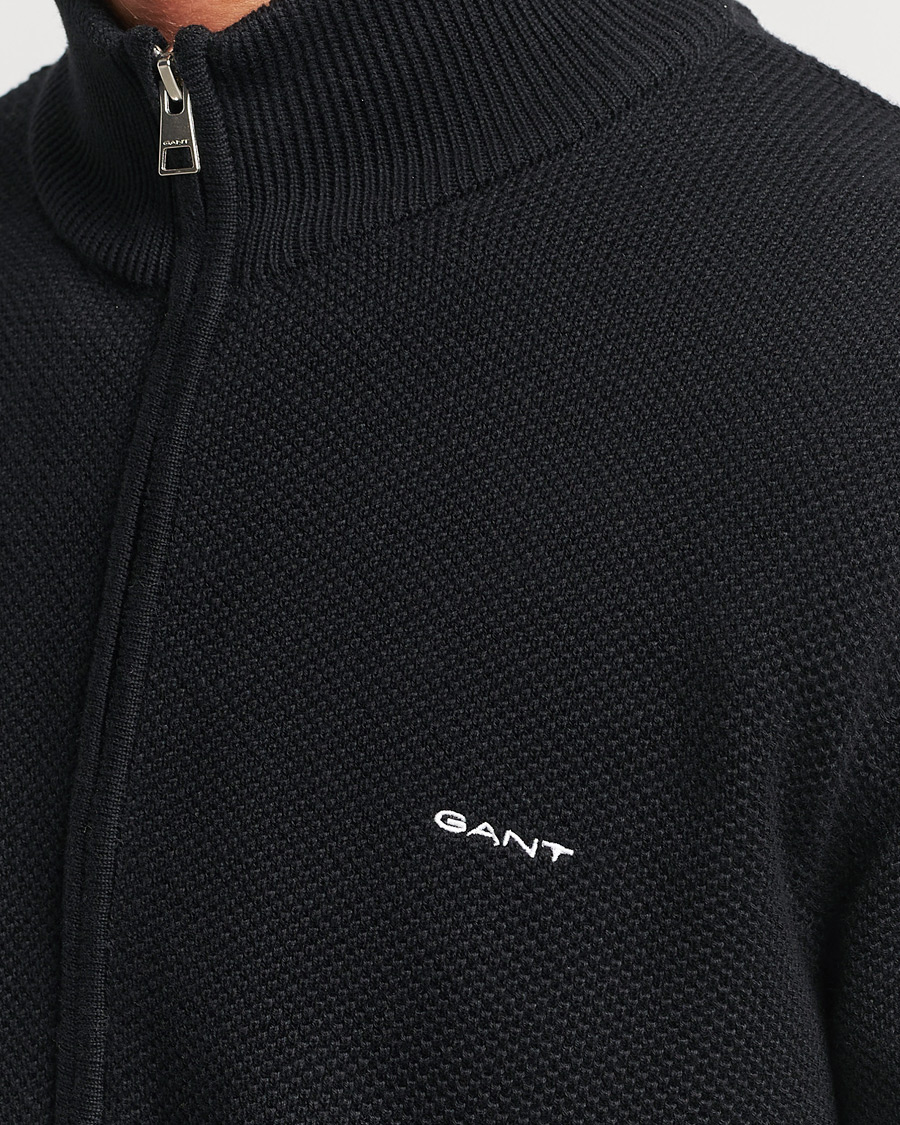 Herr | Tröjor | GANT | Cotton Pique Full-Zip Sweater Black