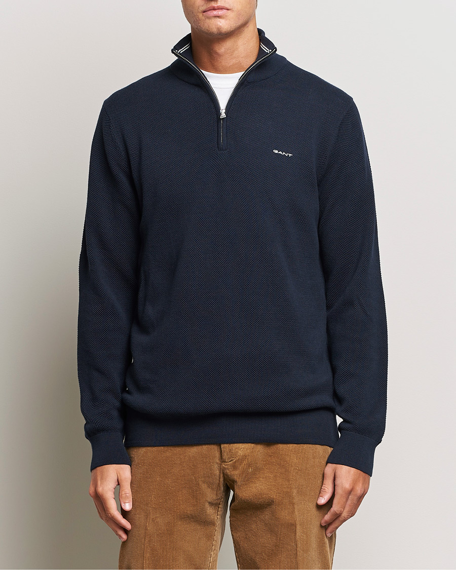 Herr | Tröjor | GANT | Cotton Pique Half Zip Evening Blue