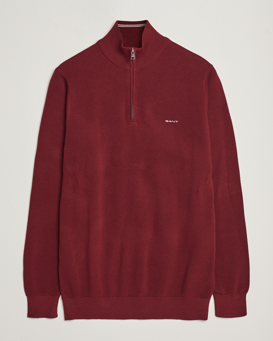 Herr | Tröjor | GANT | Cotton Pique Half Zip Plumped Red