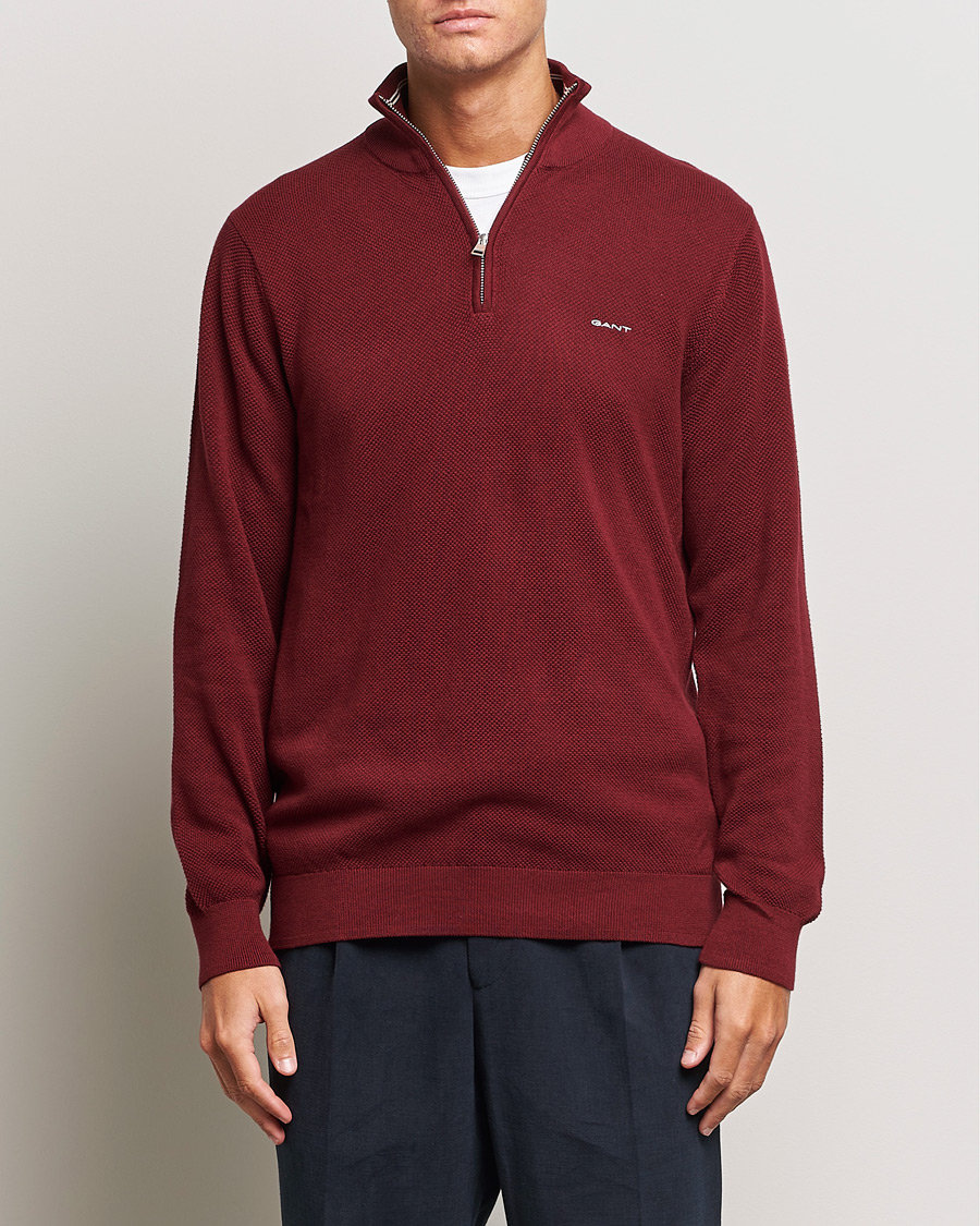 Herr | Tröjor | GANT | Cotton Pique Half Zip Plumped Red