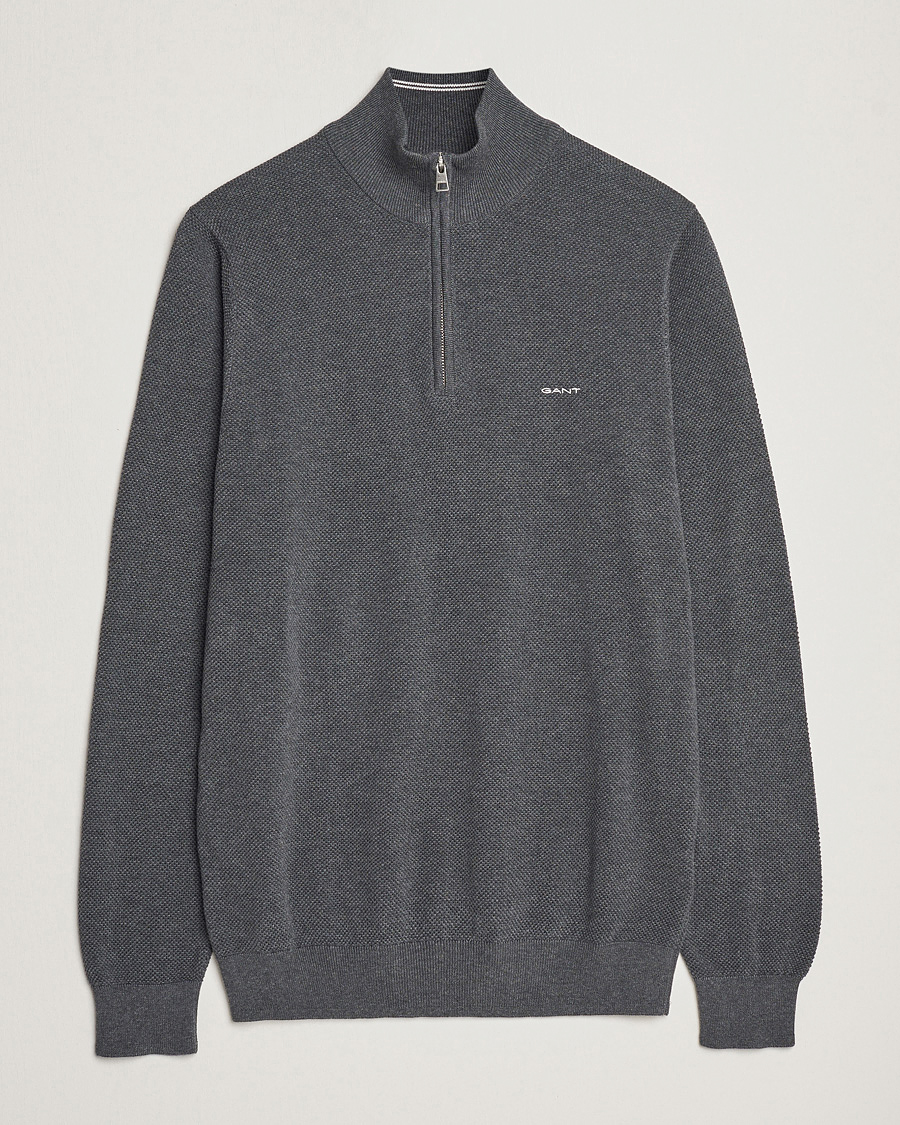 Herr | Tröjor | GANT | Cotton Pique Half Zip Antracite