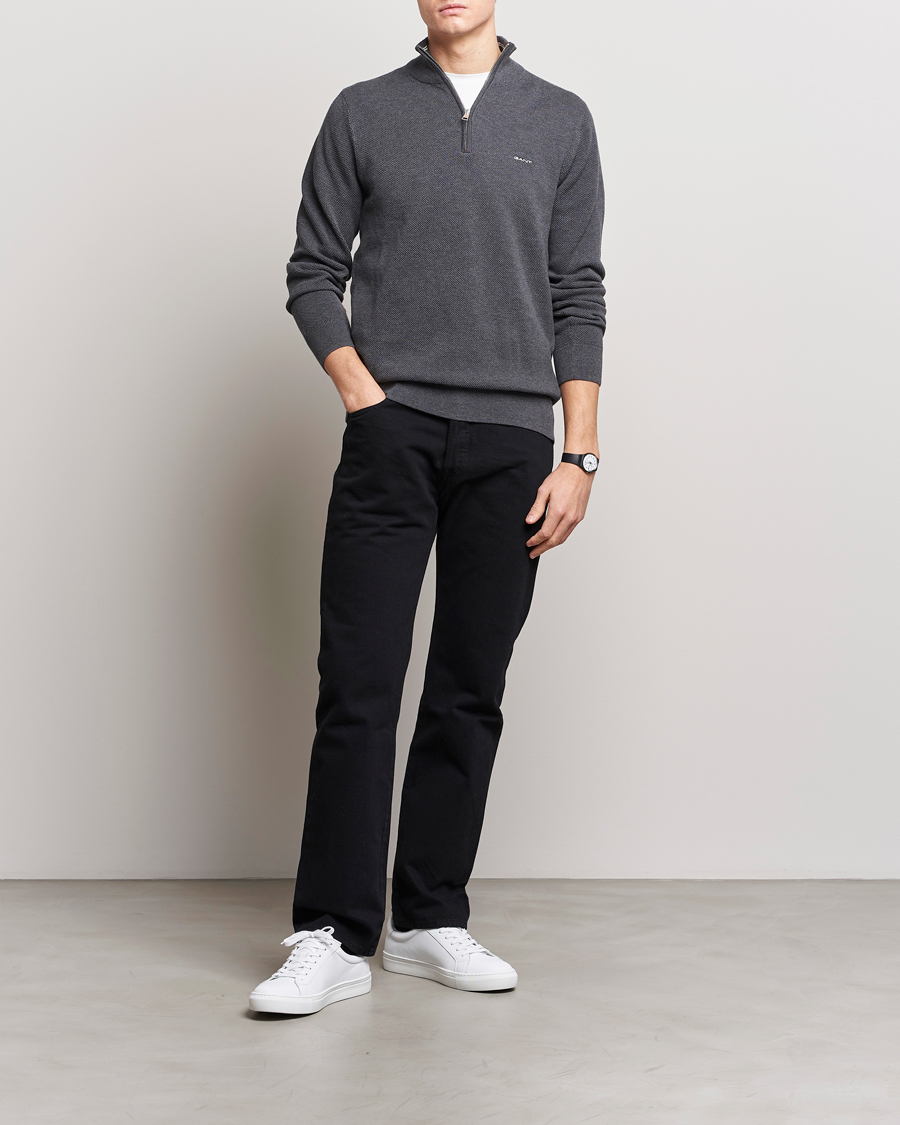 Herr | Tröjor | GANT | Cotton Pique Half Zip Antracite
