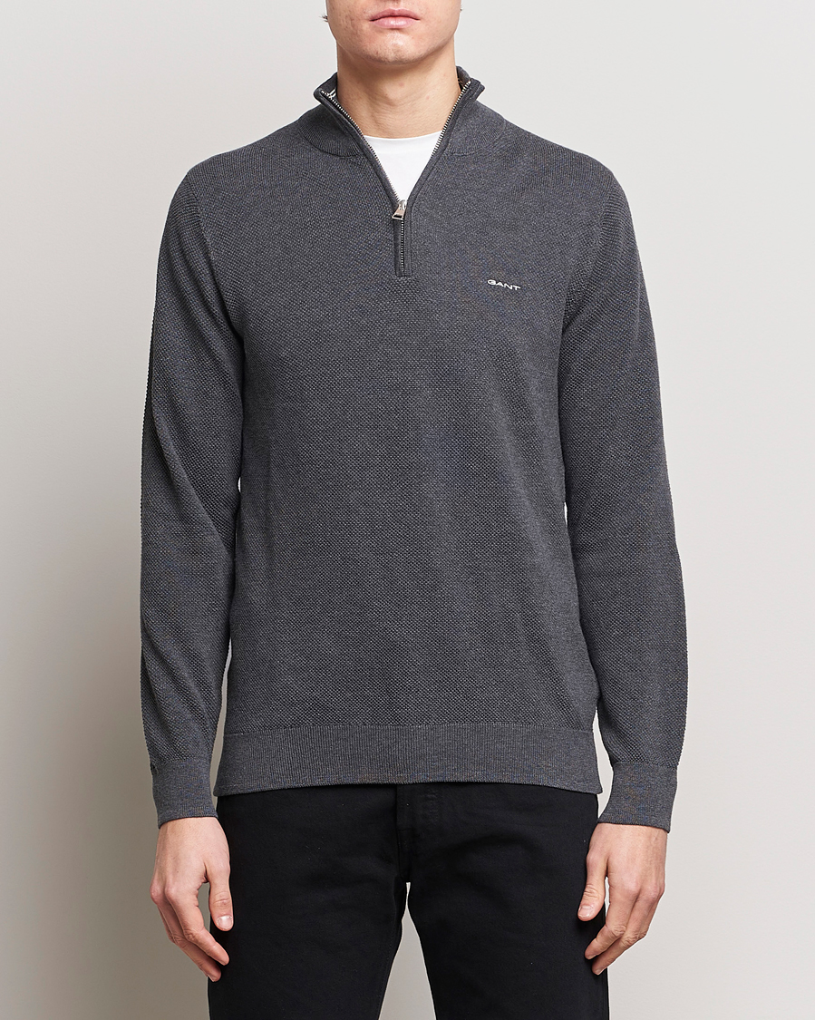 Herr | Tröjor | GANT | Cotton Pique Half Zip Antracite