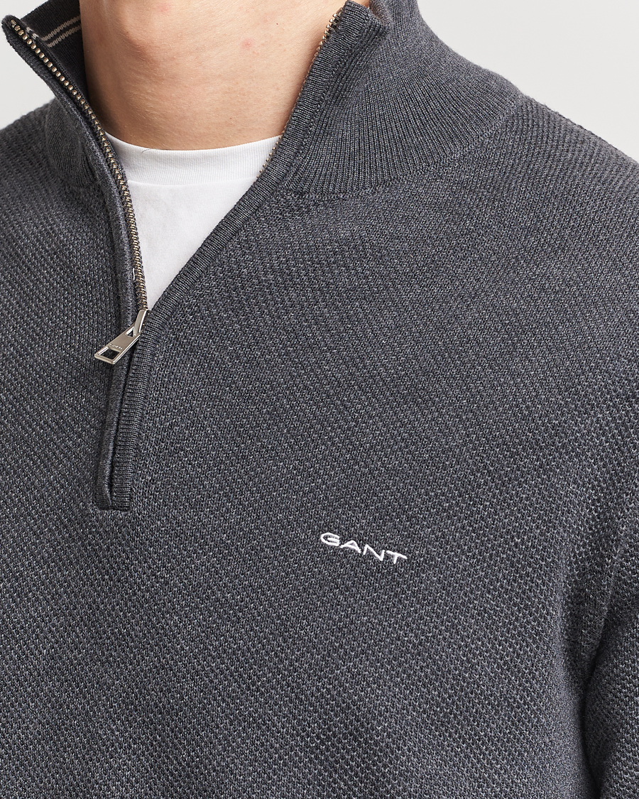 Herr | Tröjor | GANT | Cotton Pique Half Zip Antracite