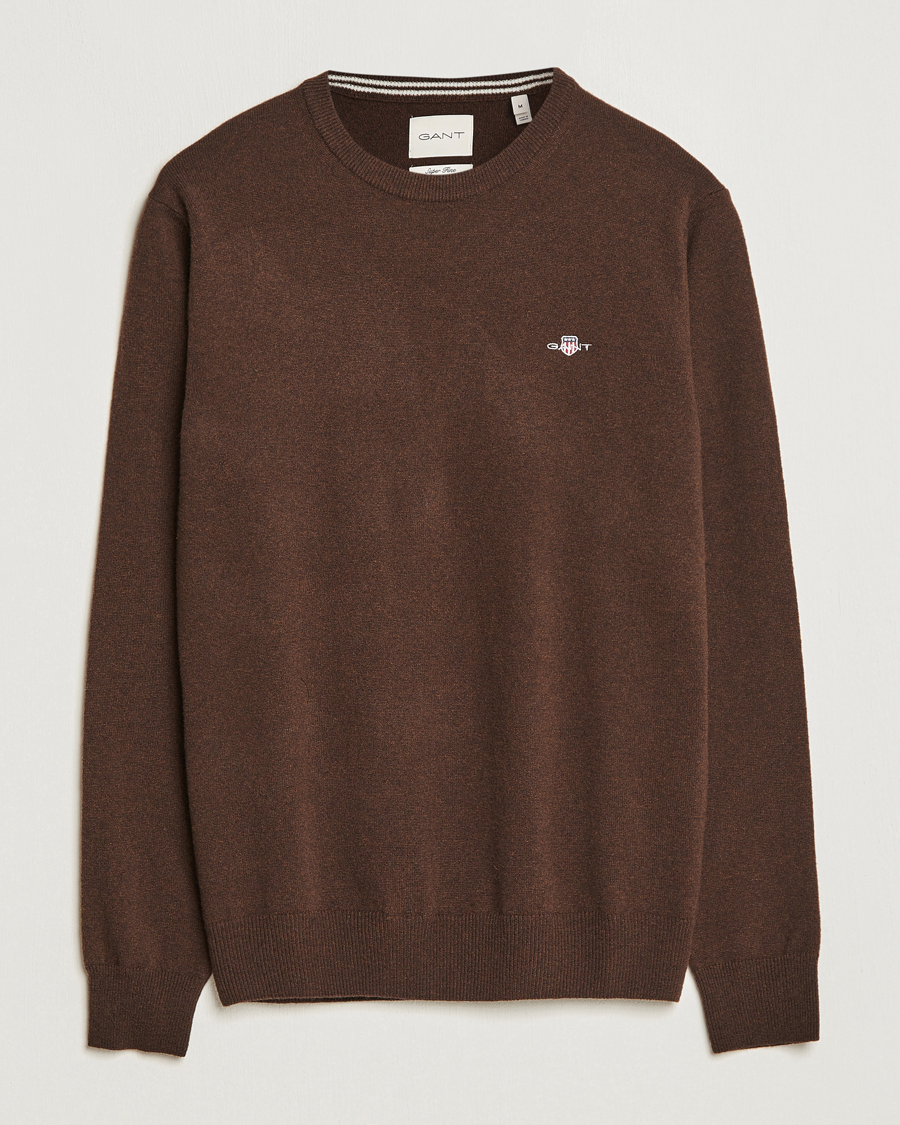 Herr | Tröjor | GANT | Lambswool Crew Neck Pullover Dark Brown Melange