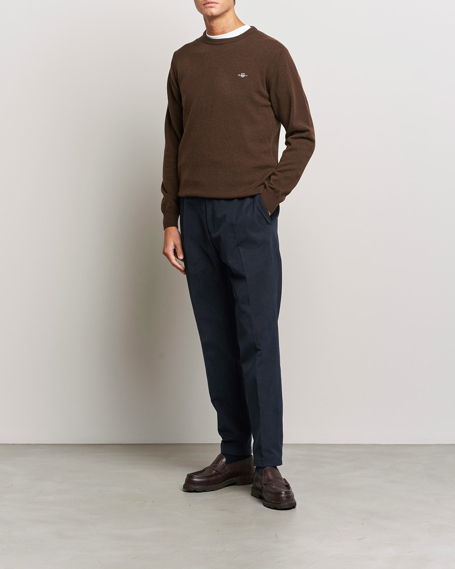 Herr | Tröjor | GANT | Lambswool Crew Neck Pullover Dark Brown Melange