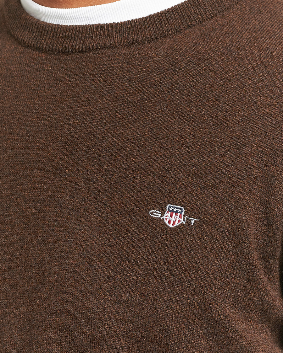 Herr | Tröjor | GANT | Lambswool Crew Neck Pullover Dark Brown Melange
