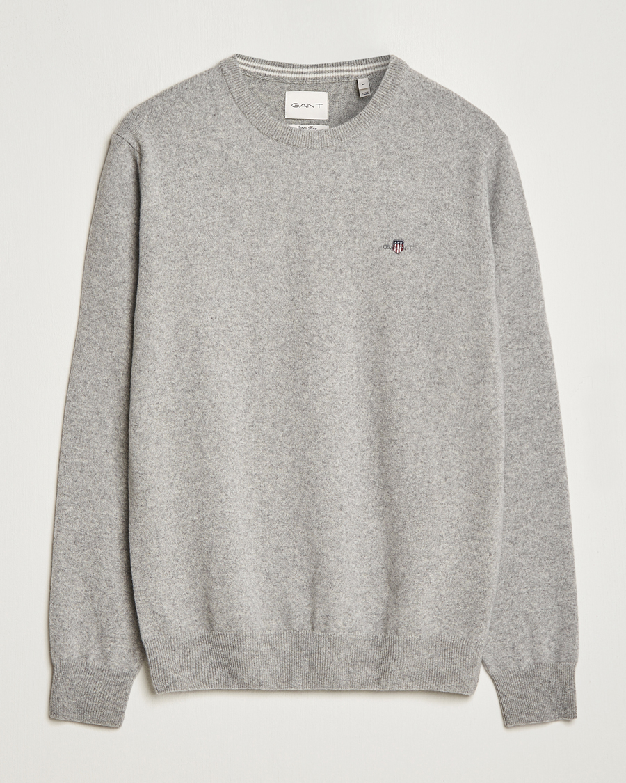 Herr | Tröjor | GANT | Lambswool Crew Neck Pullover Grey Malange