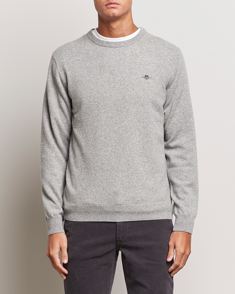 Herr | Tröjor | GANT | Lambswool Crew Neck Pullover Grey Malange
