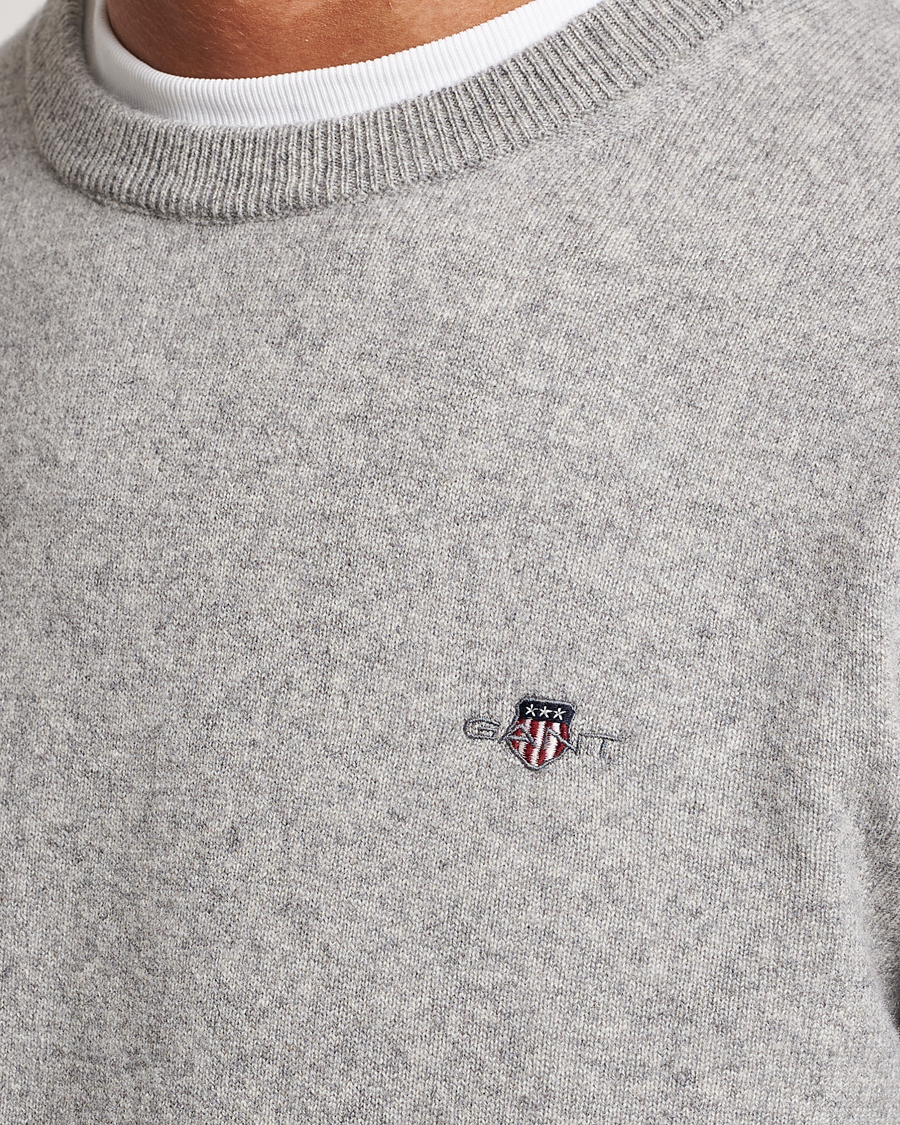 Herr | Tröjor | GANT | Lambswool Crew Neck Pullover Grey Malange