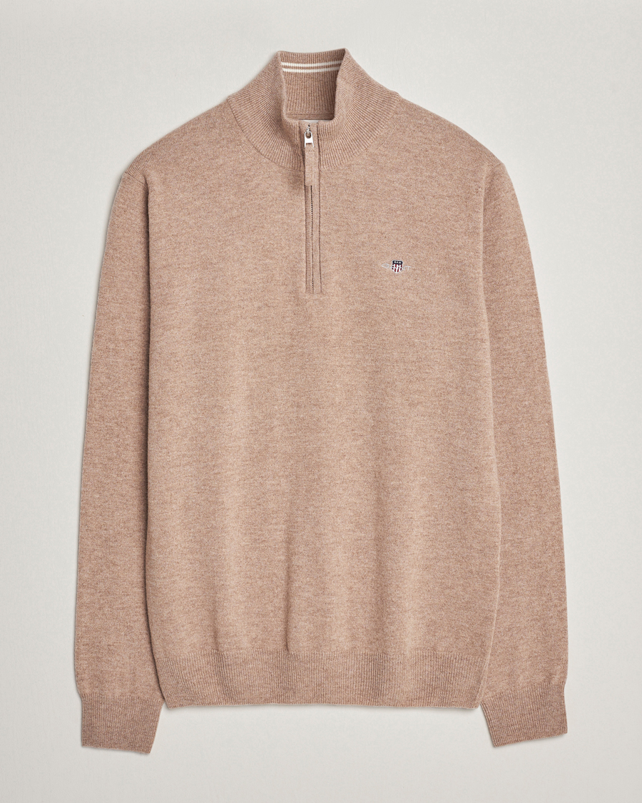 Herr | Tröjor | GANT | Lamsbwool Half Zip Dark Sand