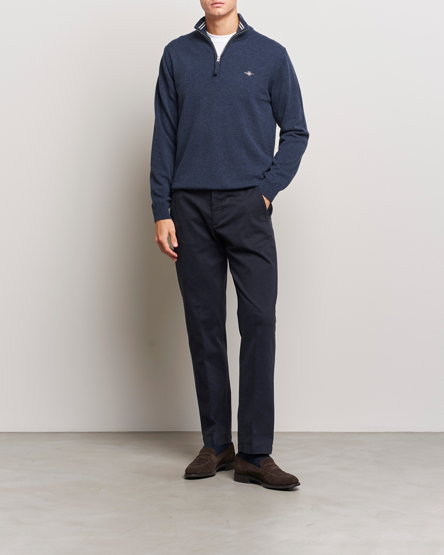 Herr | Tröjor | GANT | Lambswool Half Zip Dark Navy Melange