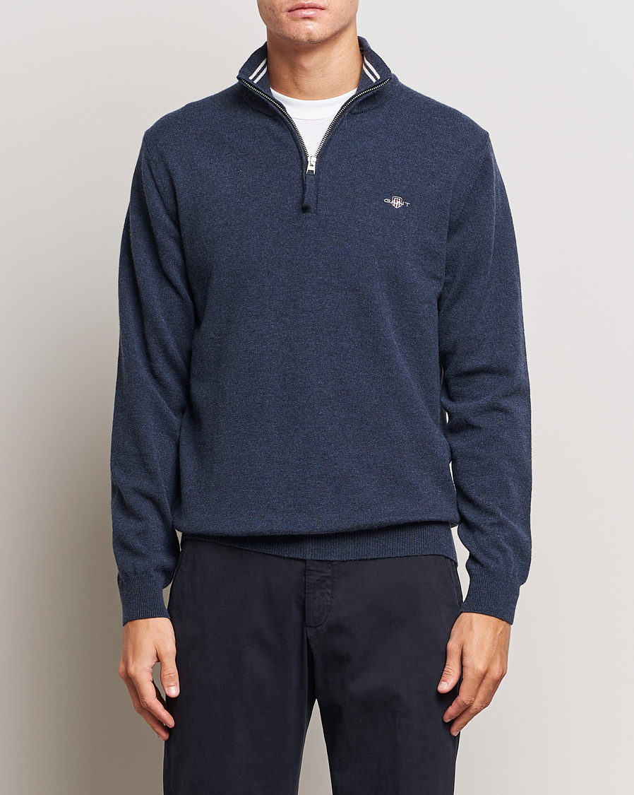Herr |  | GANT | Lambswool Half Zip Dark Navy Melange