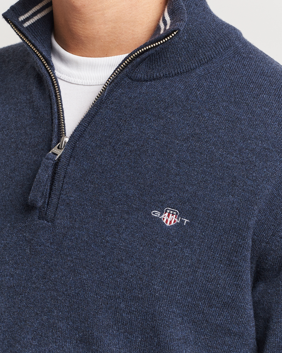 Herr | Tröjor | GANT | Lambswool Half Zip Dark Navy Melange
