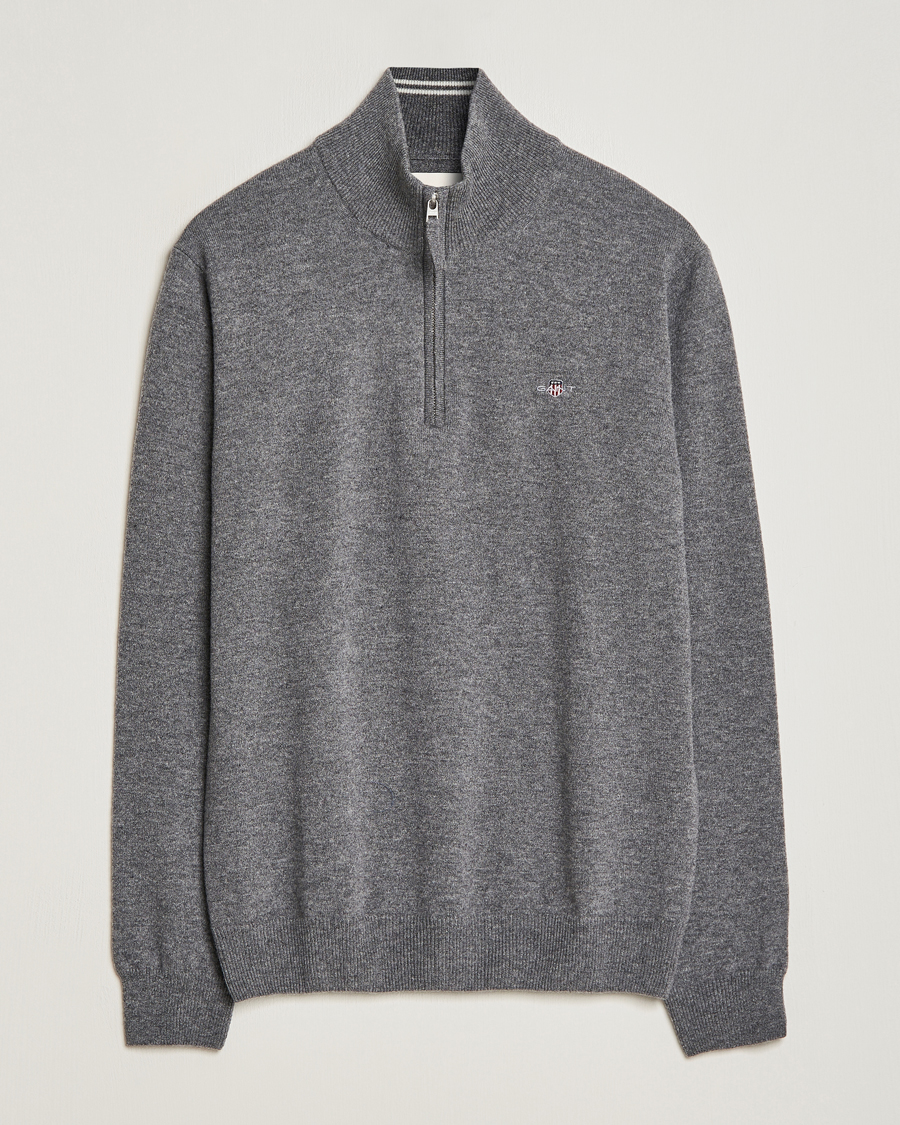 Herr | Tröjor | GANT | Lambswool Half Zip Charcoal Melange