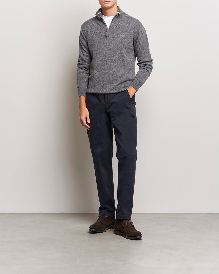 Herr | Tröjor | GANT | Lambswool Half Zip Charcoal Melange