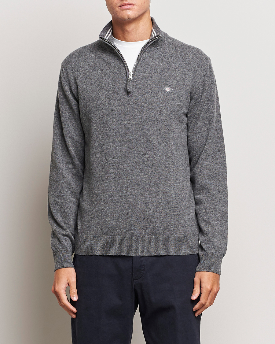 Herr | Tröjor | GANT | Lambswool Half Zip Charcoal Melange