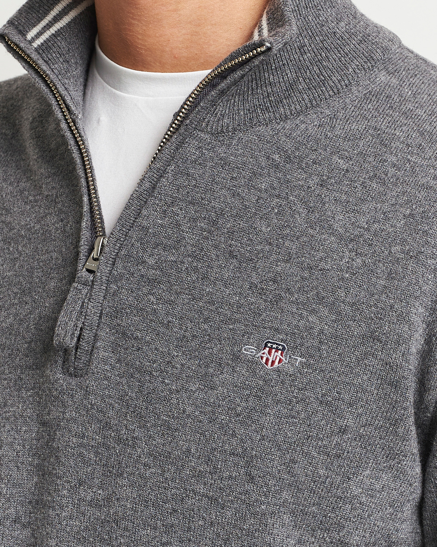 Herr | Tröjor | GANT | Lambswool Half Zip Charcoal Melange