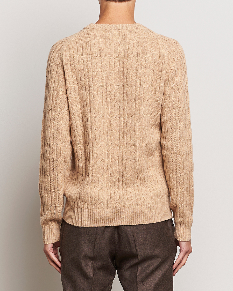Herr | Tröjor | GANT | Lambswool Cable Crew Neck Pullover Khaki Melange