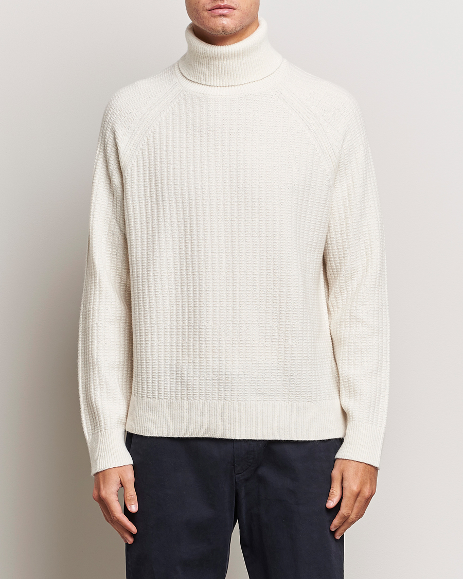 Herr | Tröjor | GANT | Lambswool Textured Rollneck Cream