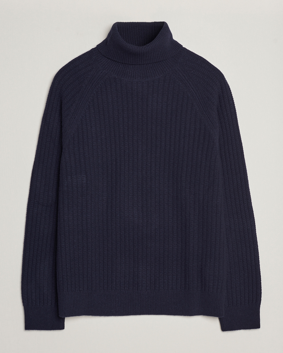 Herr | Tröjor | GANT | Lambswool Textured Rollneck Evening Blue