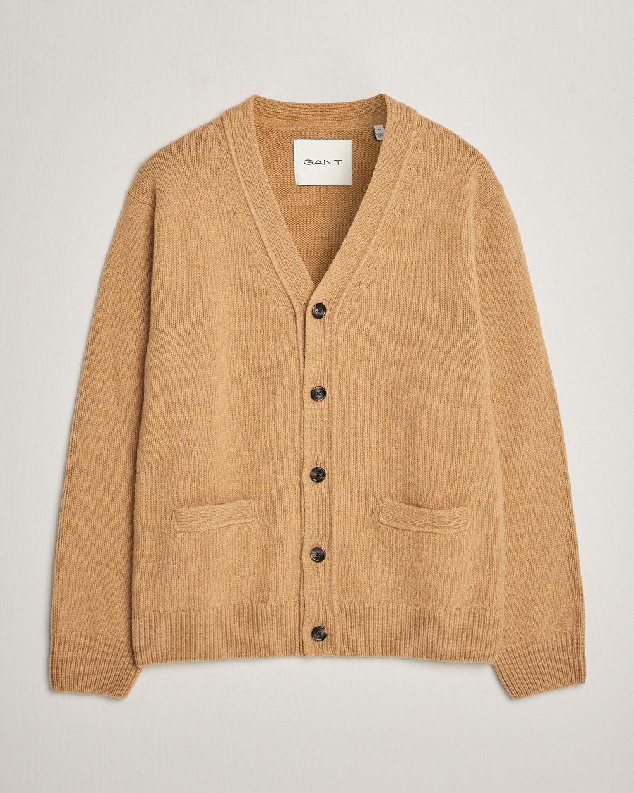 Herr | Tröjor | GANT | Soft Wool Cardigan Khaki Melange